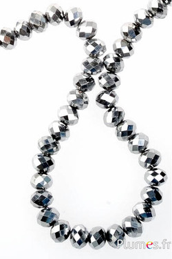 Perles en verre facetté rondelles - Ø 6 mm, trou 1 mm - argenté